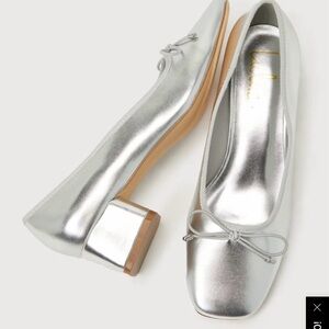 Marny Silver Metallic Bow Low Heel Ballet Pumps